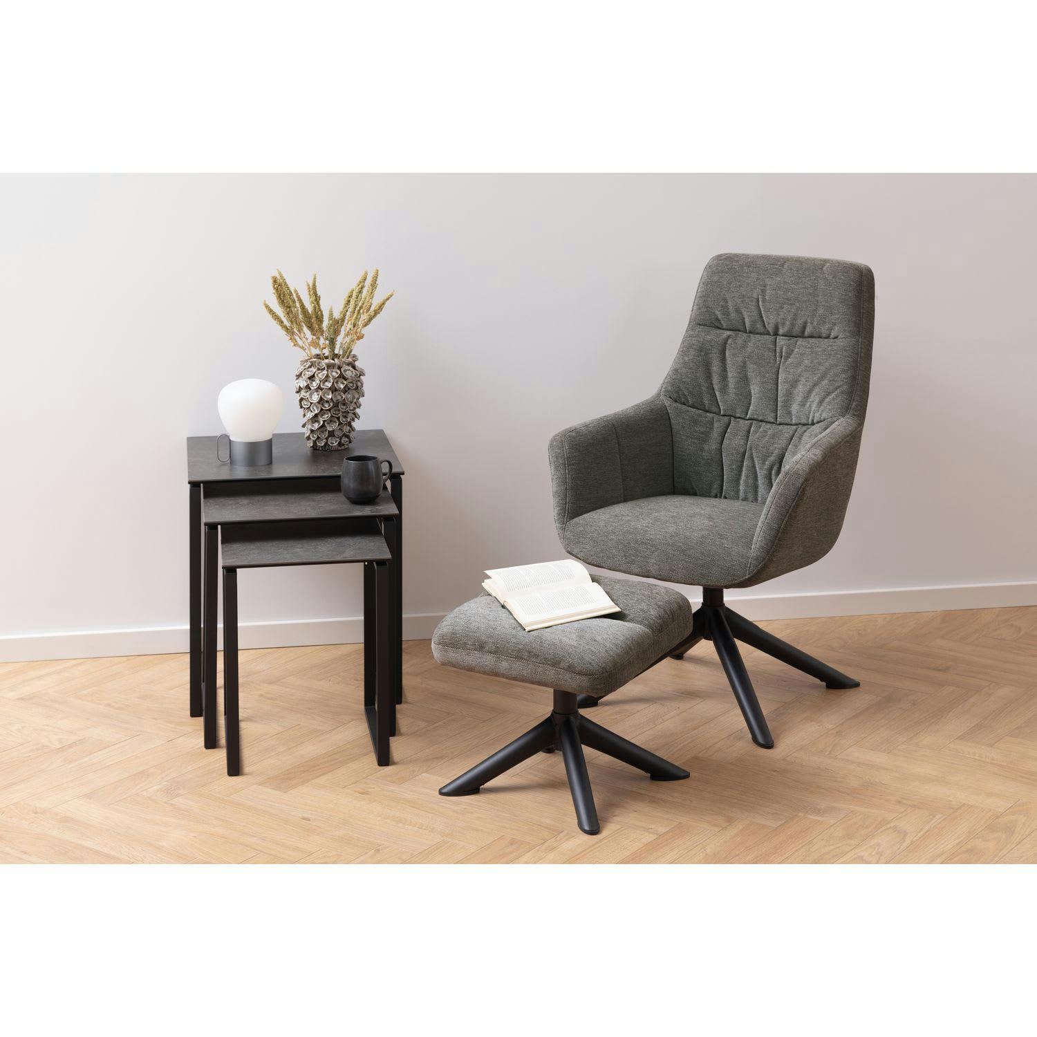 HAILEY - Fauteuil hailey de salon avec accoudoirs et repose-pieds gris
