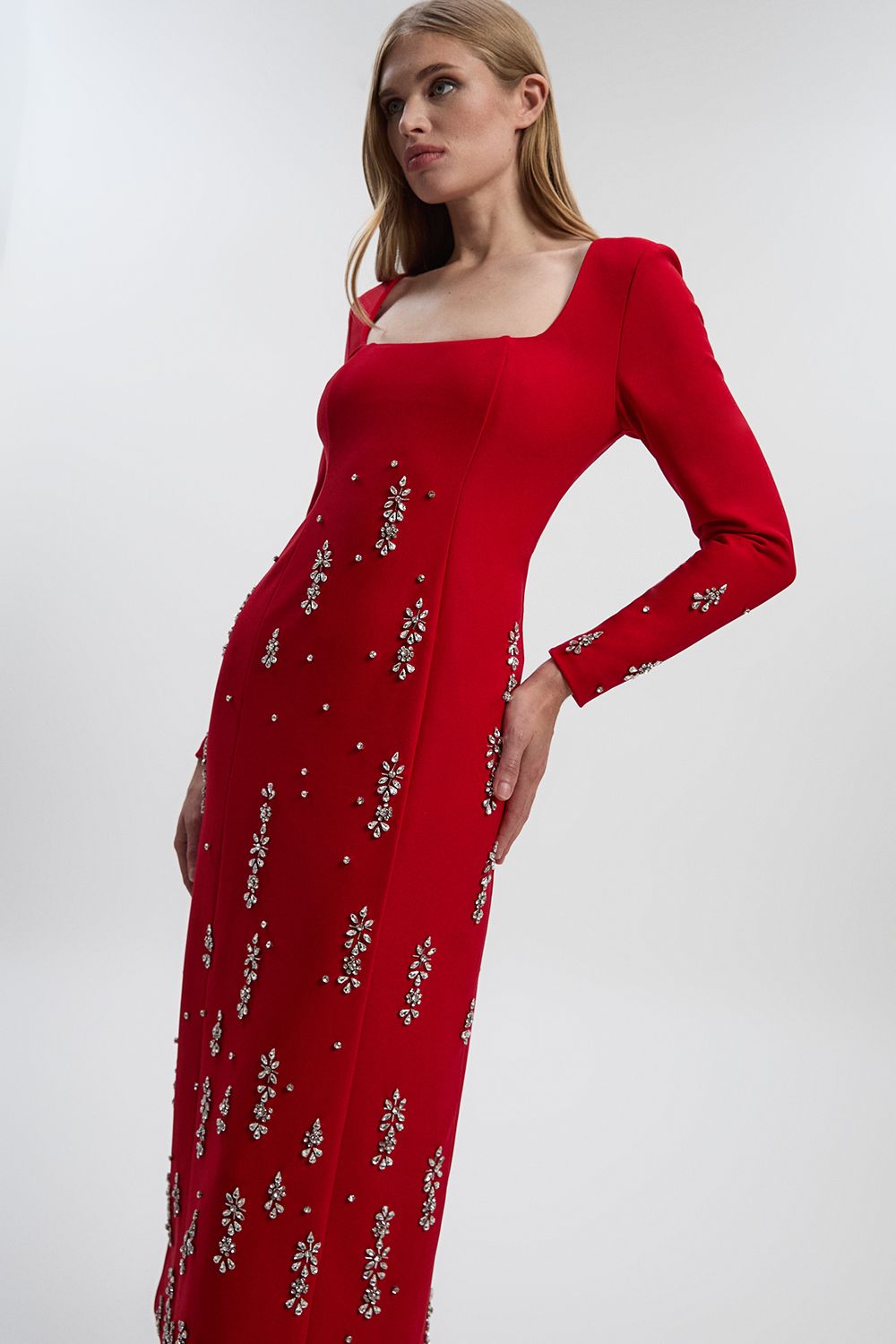 KarenMillen Crystal Embellished Scuba Crepe Bandeau Midi Dress