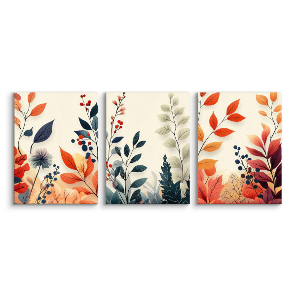 3x Obraz Set Kolorowe Jesienne Liście W Stylu Boho 90x40cm