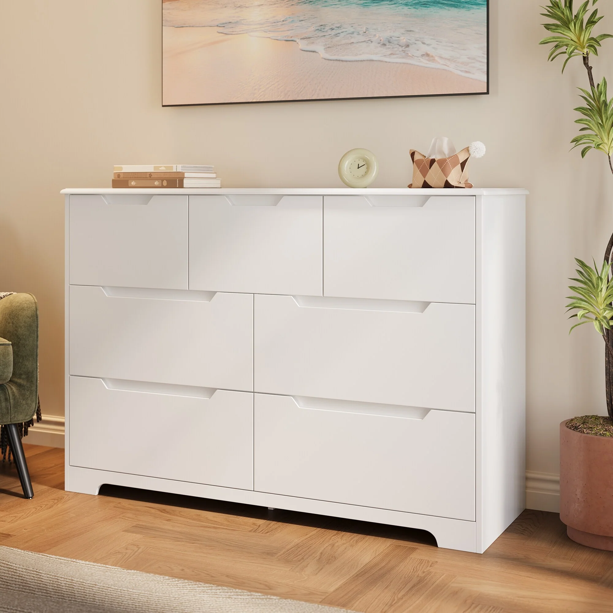 7 Dresser Storage Drawer Units Chest Of Drawers, Dresser With Recessed Distinctive Handles
