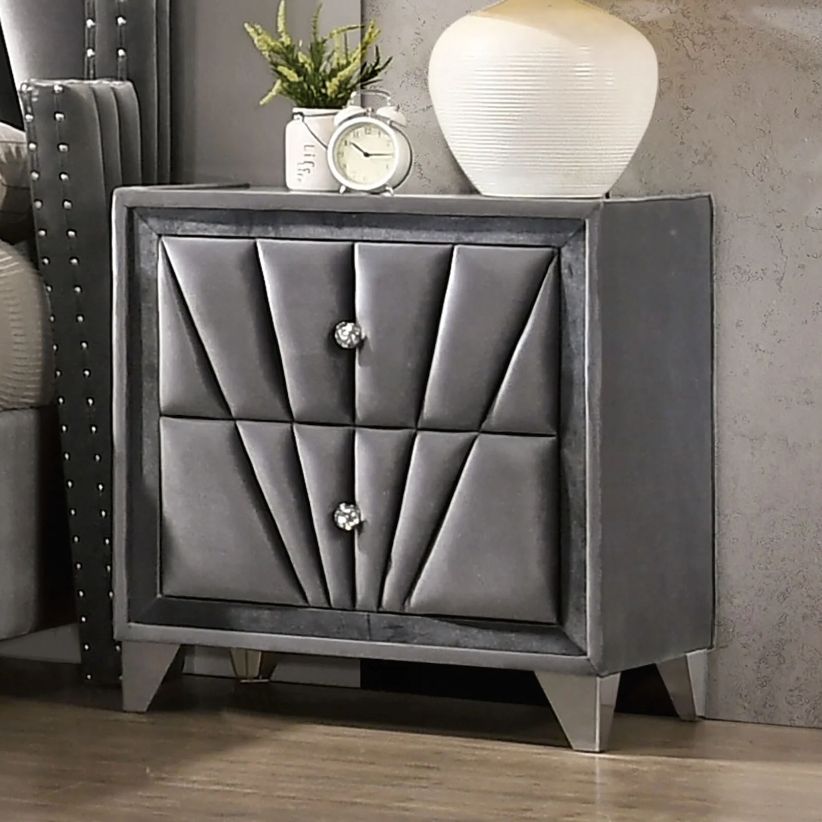 Charming Fully Upholstered Nightstand with Art Deco Appeal for Bedroom