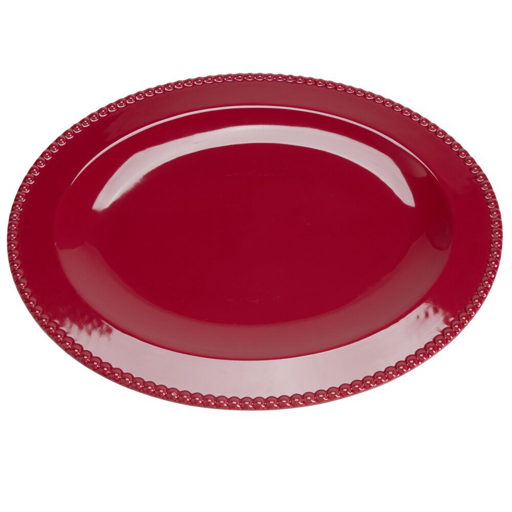 Plat de service No&euml;l ovale céramique rouge 35x45cm