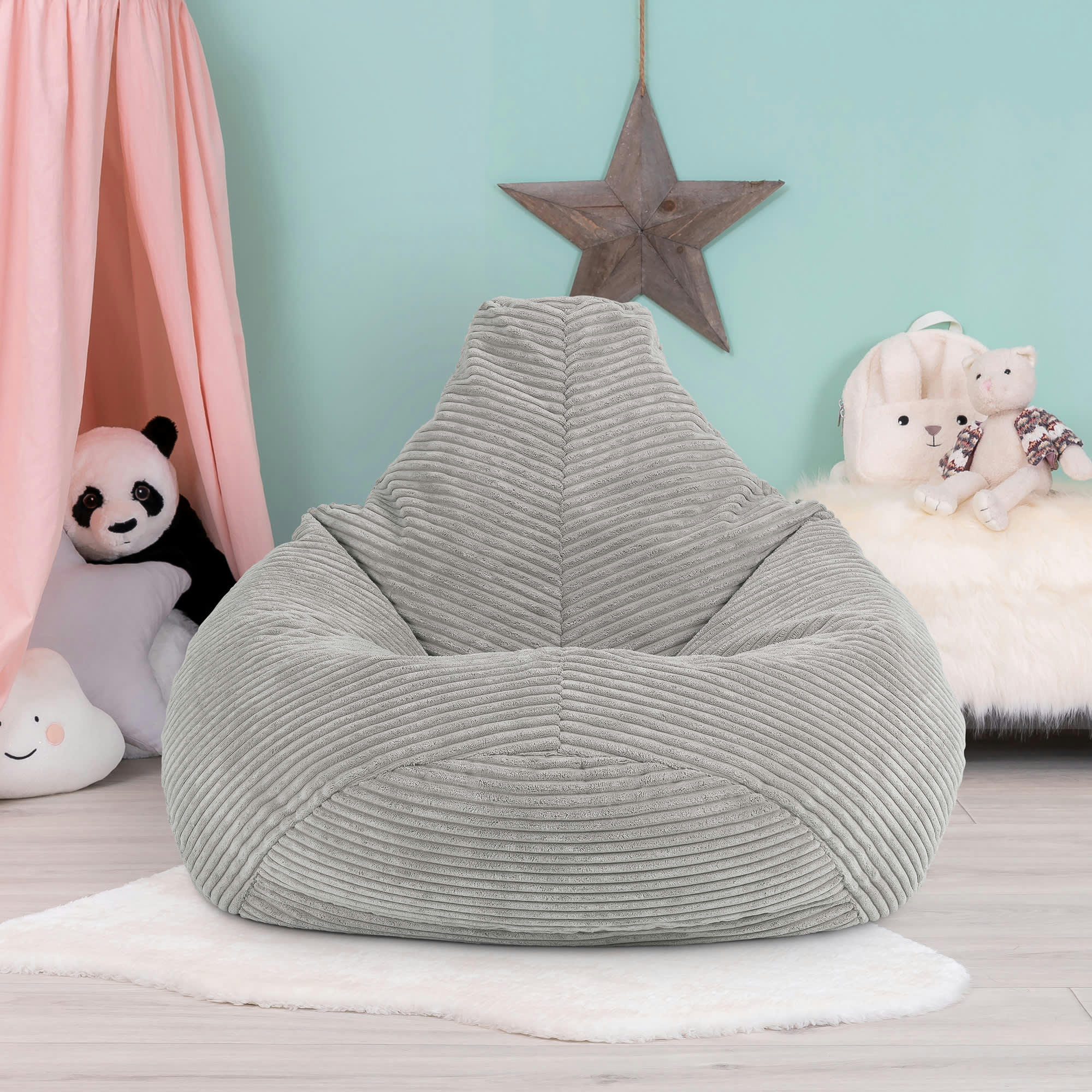 DALTON - Pouf enfant inclinable velours côtelé gris