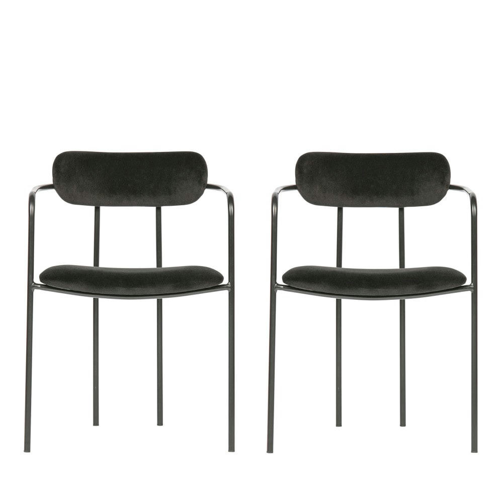 IVY - Lot de 2 chaises avec accoudoirs en velours et métal noir