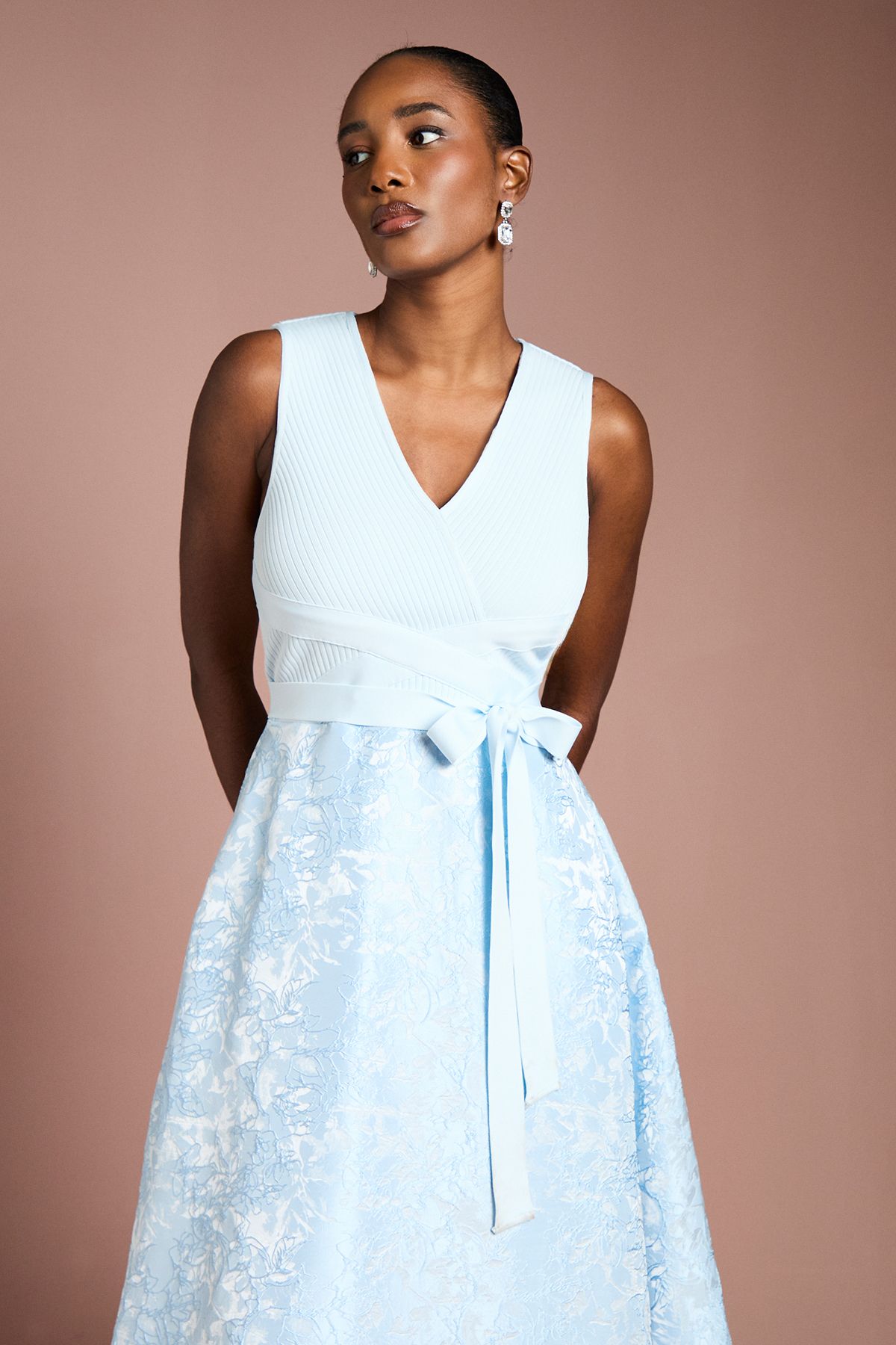 Coast Bandage Bodice Midi Dress with Jacquard Skirt
