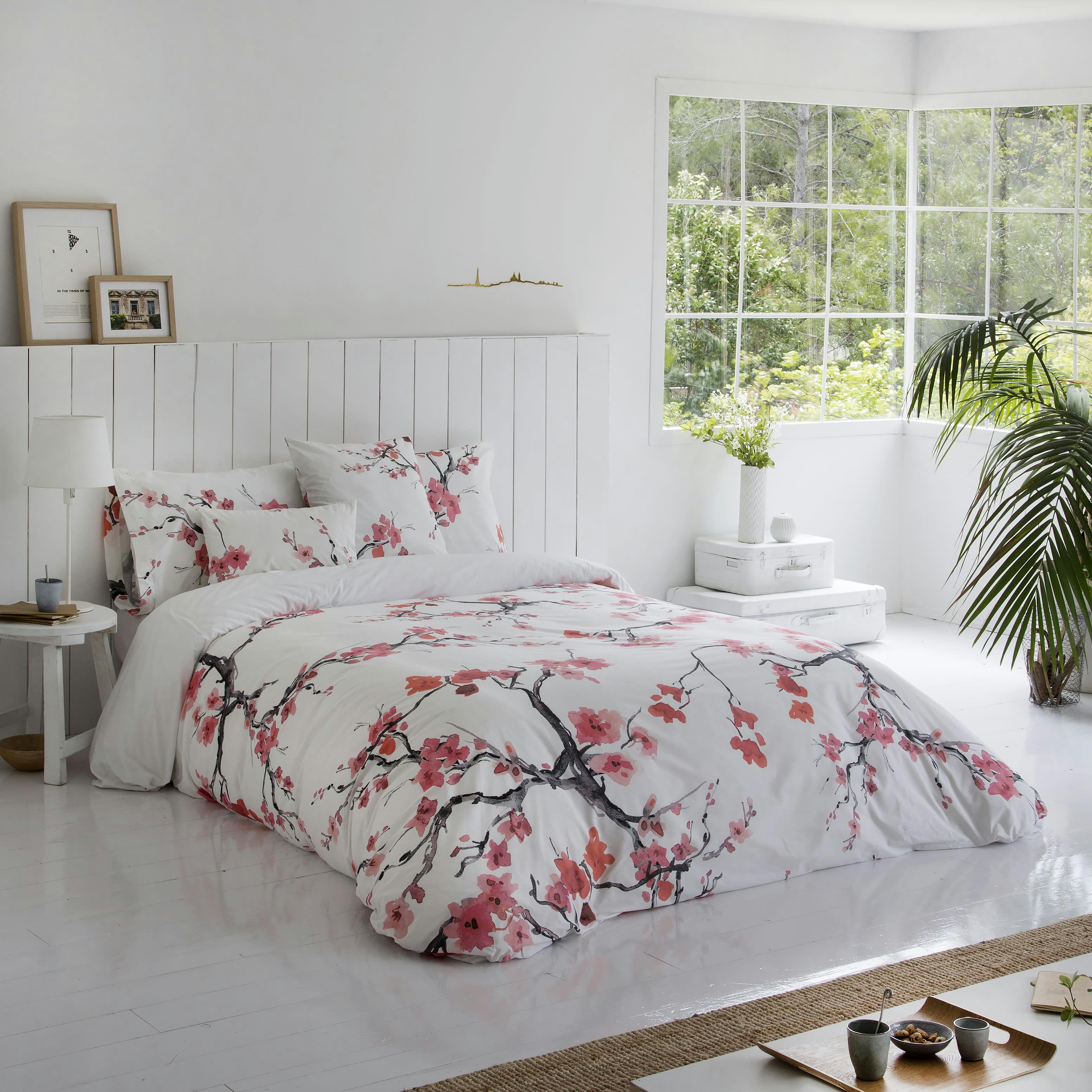 DANHA GRAN - Housse de couette imprimé floral en percale Coton Rouge 200x200 cm