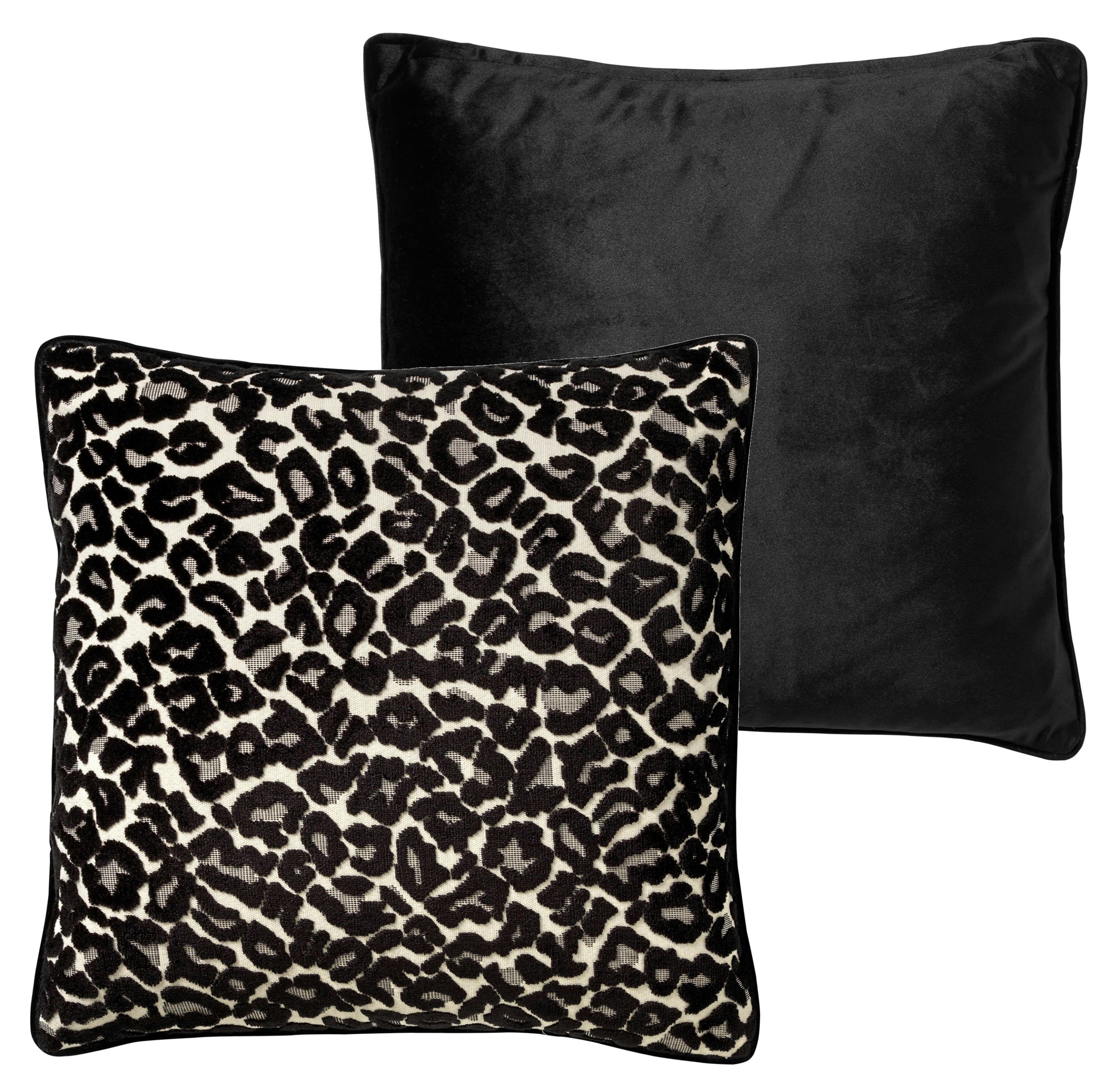 LEONA - Housse de coussin noir en velours-45x45 cm avec imprimé animalier