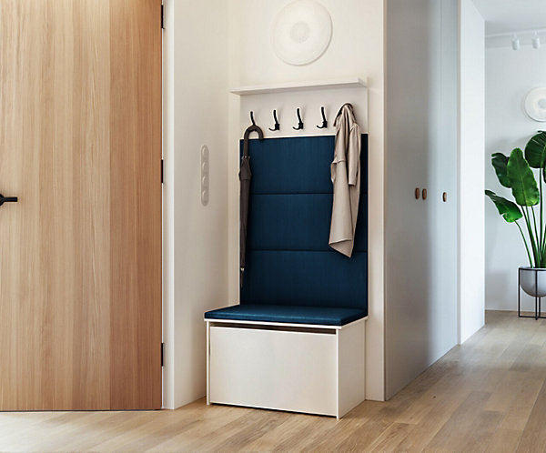Meuble d'entrée - porte-manteau Cyndi avec coffre et siège - Bleu pétrole