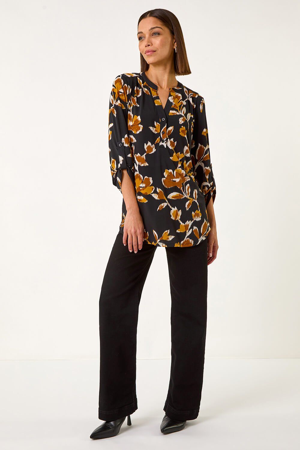 Roman Abstract Print Pleated Shirt
