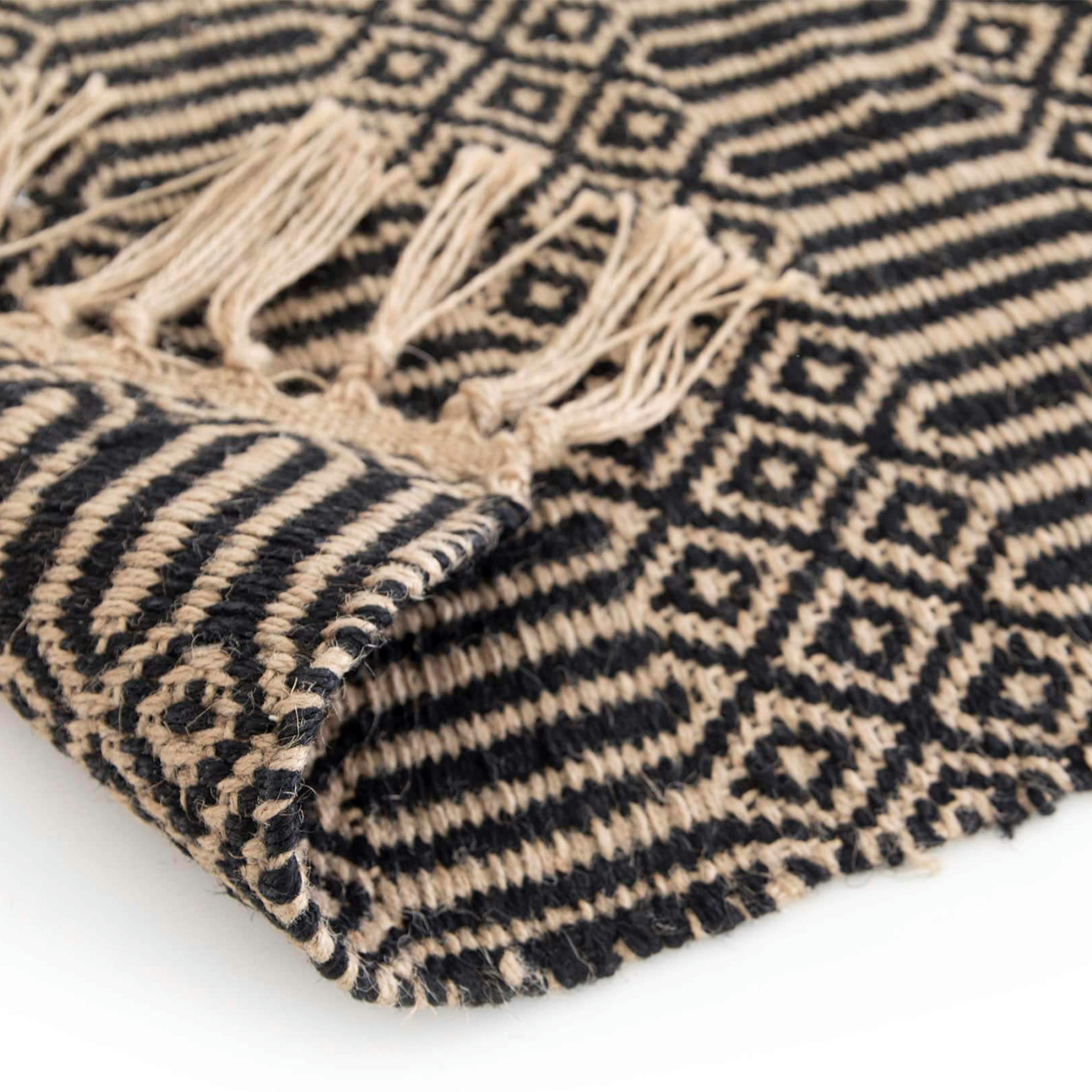 JYOTI - Tapis à franges en jute naturel tissé main noir 160 x 230 cm