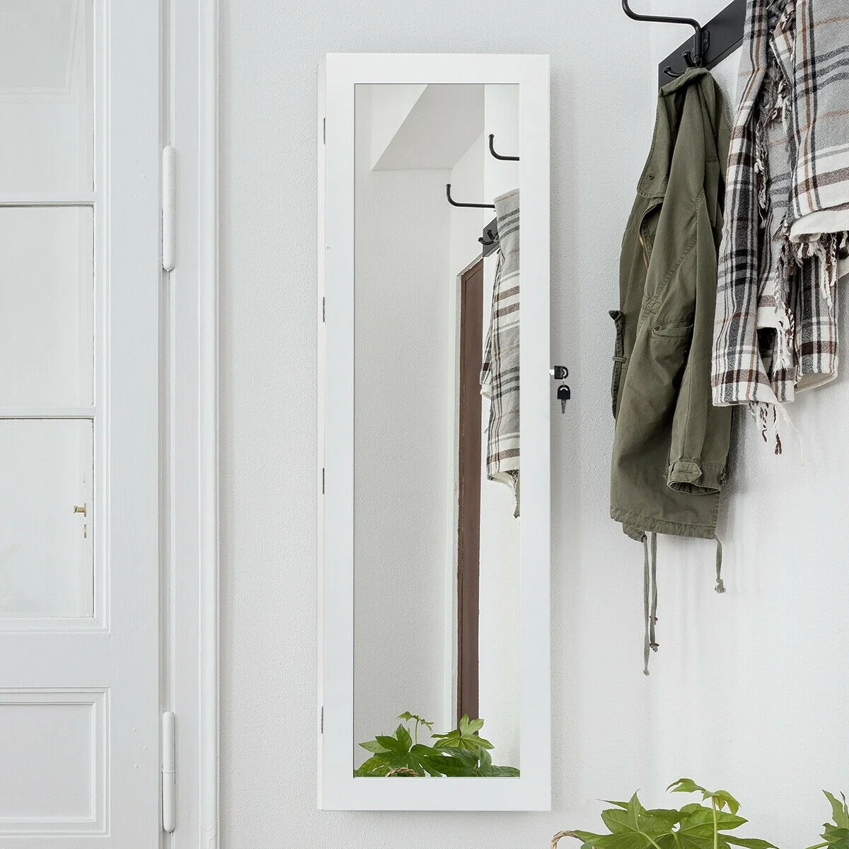 Costway Wall Mounted Mirrored Jewelry Cabinet Organizer w/LED Lights