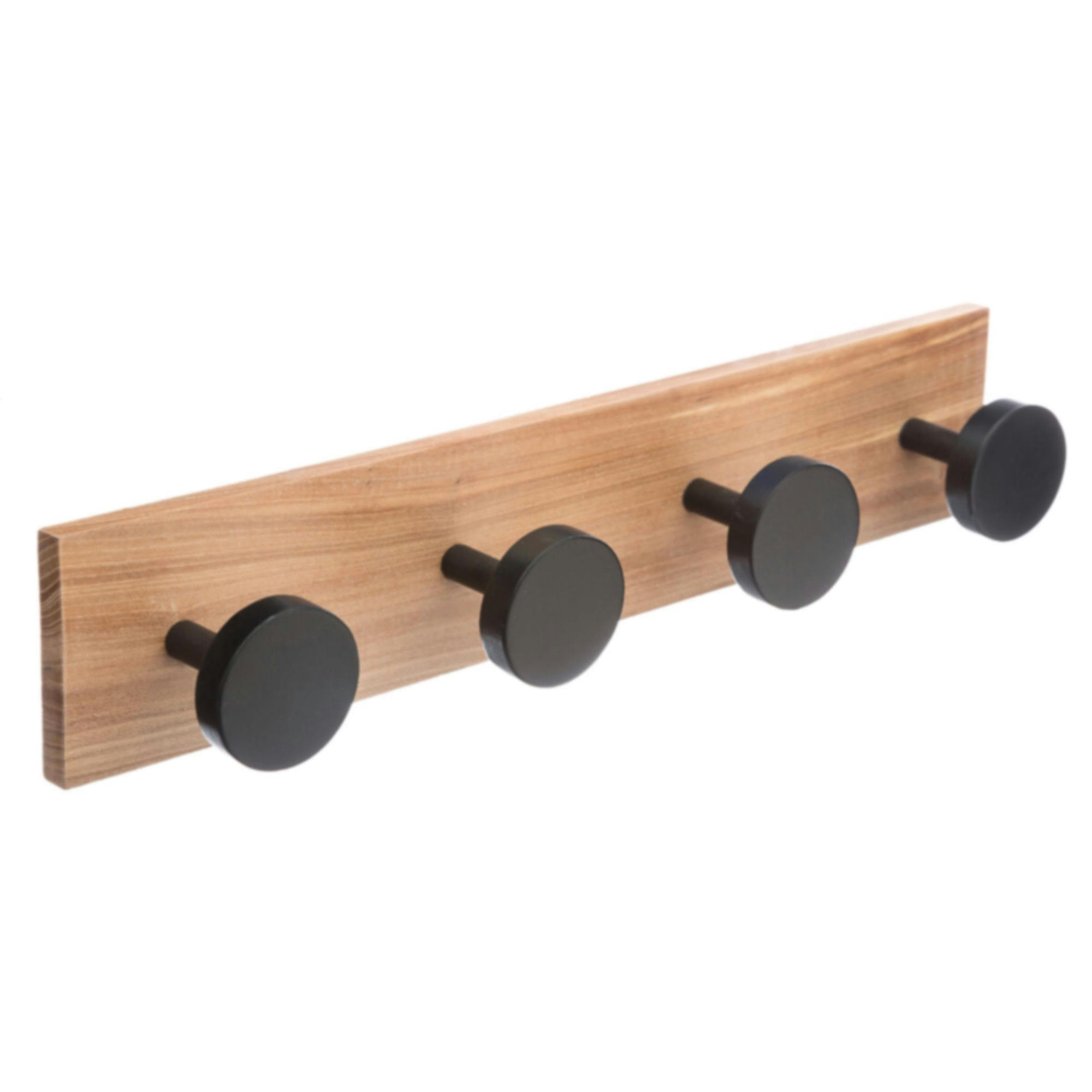 - Portemanteau mural 4 accroches bois et noir - 40x6.5x8cm