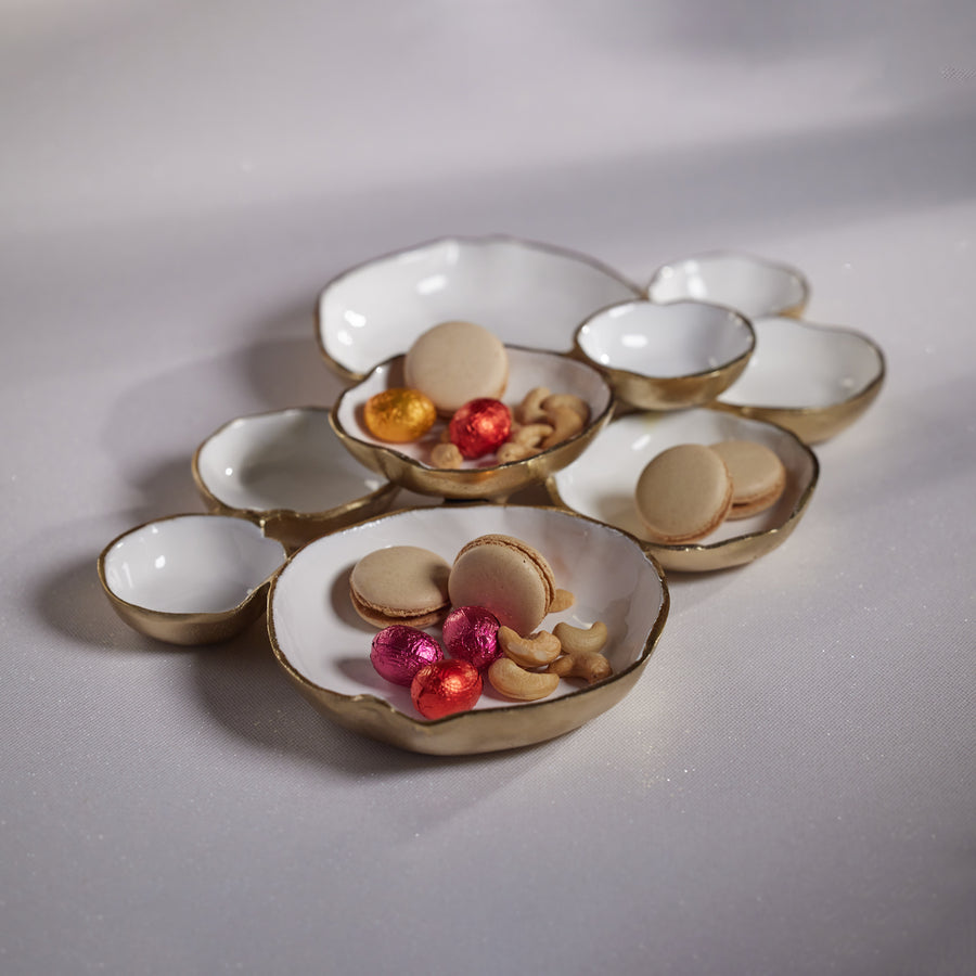 Gold and White Cluster Serving Bowl Tray
