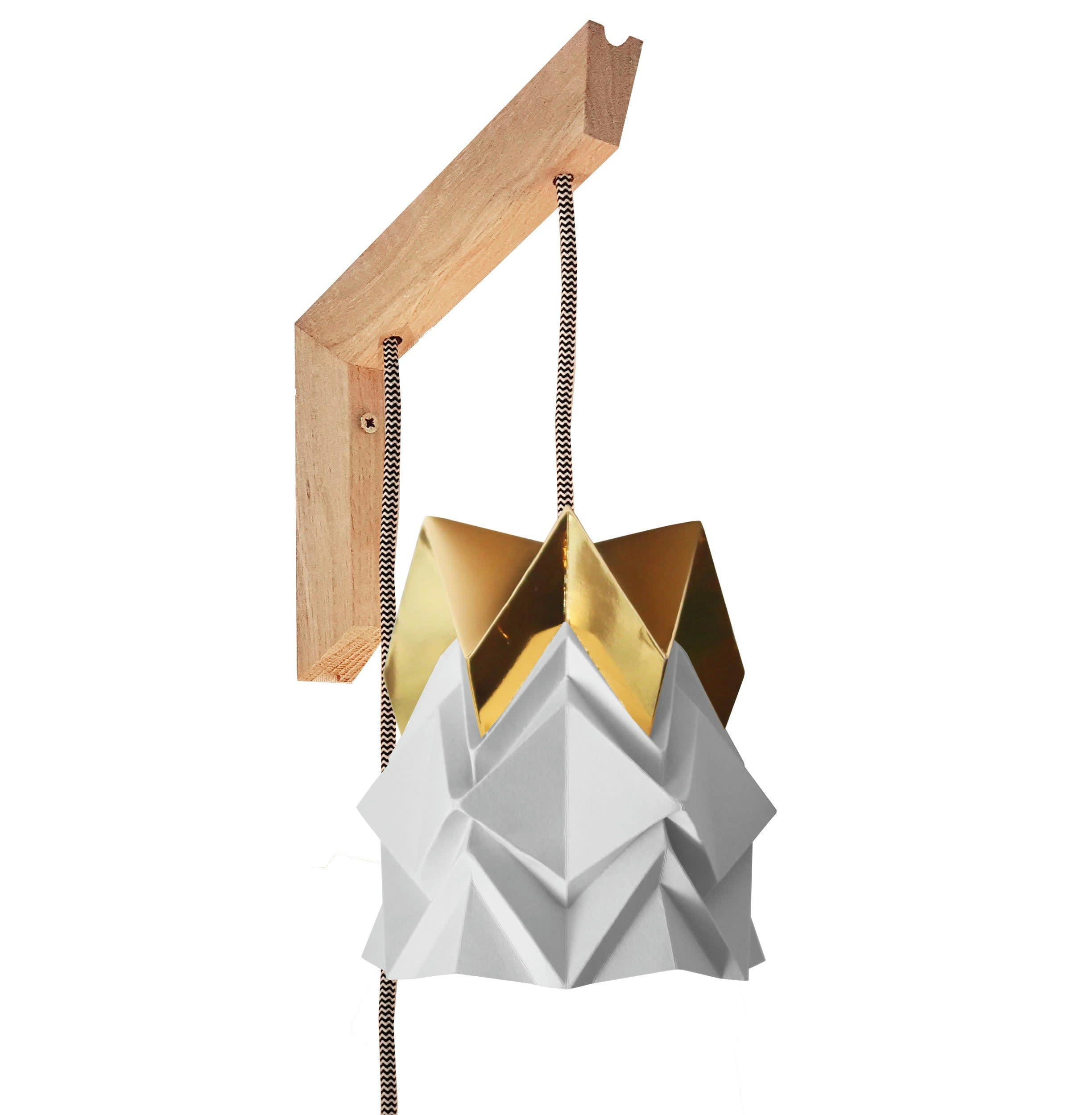MOKUZAI - Applique en bois et petite suspension origami en papier