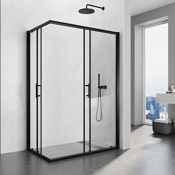 Cabine de douche avec Coulissante à Double Ouverture - Verre Trempé de 5mm - Noir 76x120x195cm SIRHONA