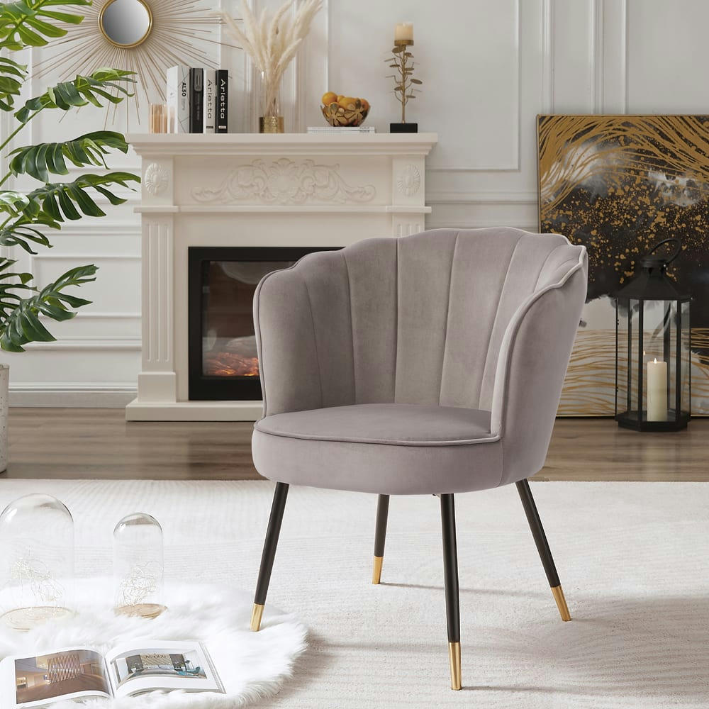 CALLISTA - Fauteuil  en velours gris avec pieds noir et doré