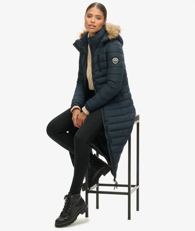 Faux Fur Hooded Longline Light Padded Puffer Coat