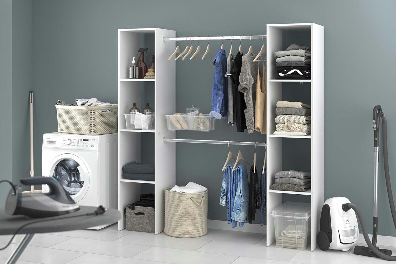 ELYSEE - Dressing blanc 6 étagères, 2 penderies 180 x 40 x 180 cm