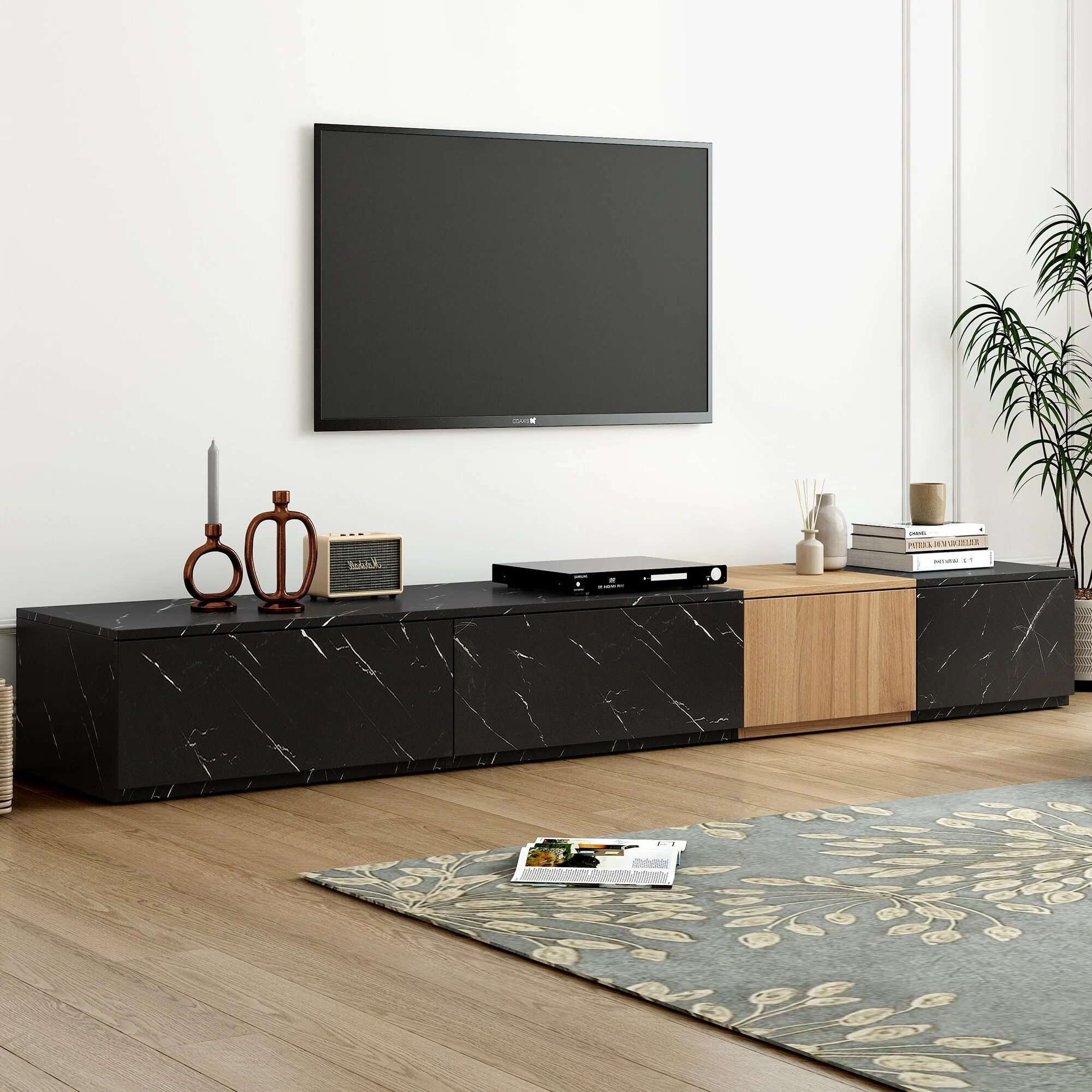 Floor Storage TV Stand, 78.70 Wood Media Console with 4 Drawers, Free Combination Entertainment Center for TVs up to 88