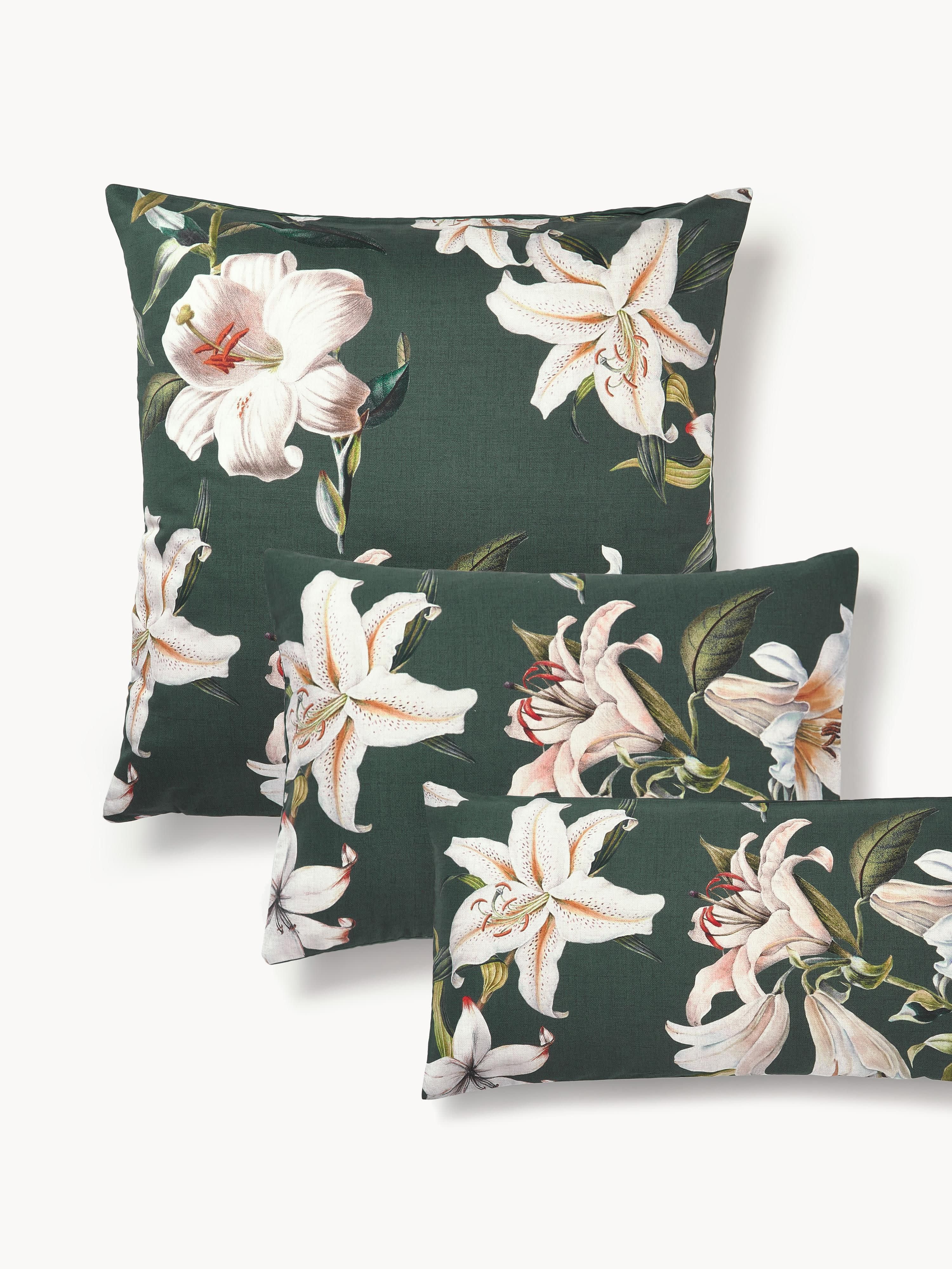 Baumwollsatin-Kopfkissenbezug Flori mit Blumen-Print