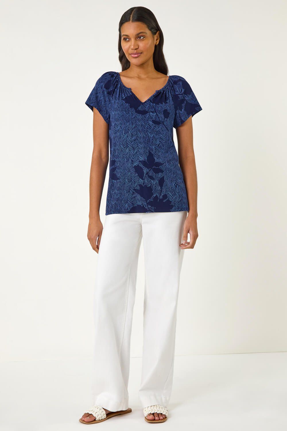 Roman Floral Print V-Neck Top