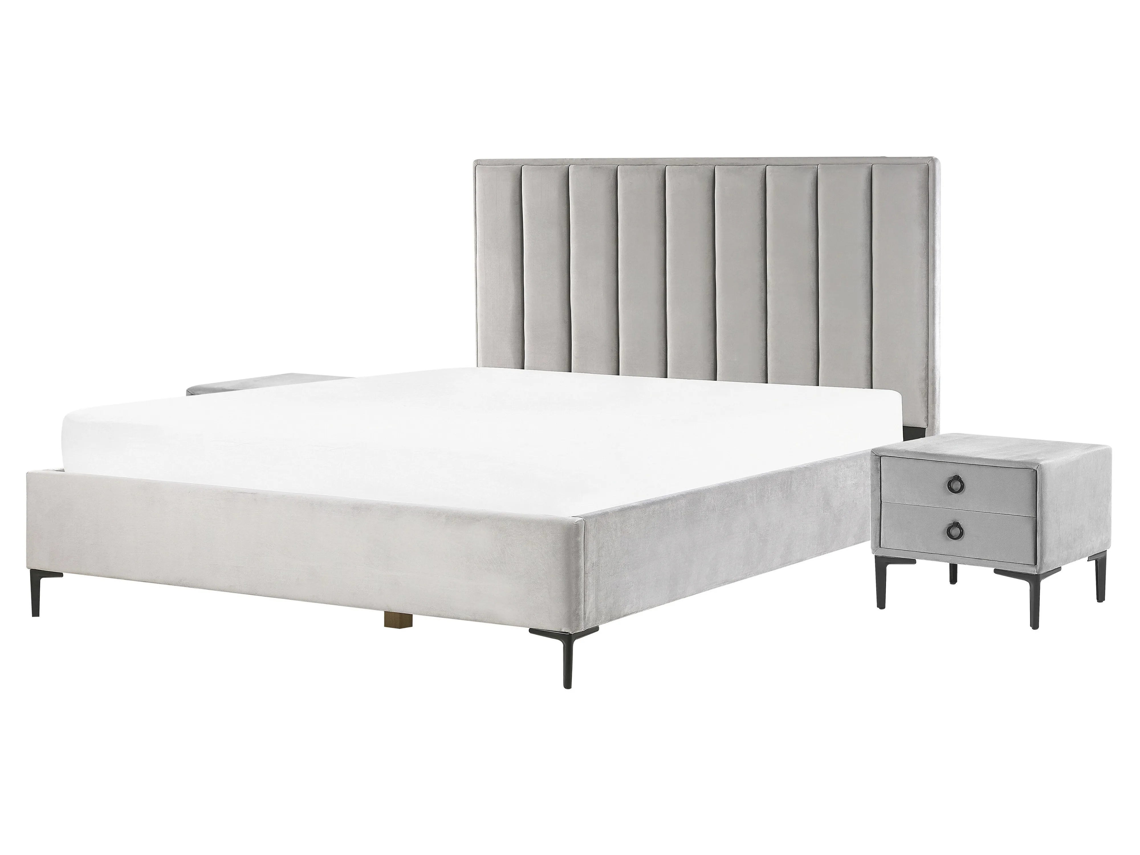 Bedroom Set Velvet SEZANNE 160 x 200 cm (EU King Size) Light Grey
