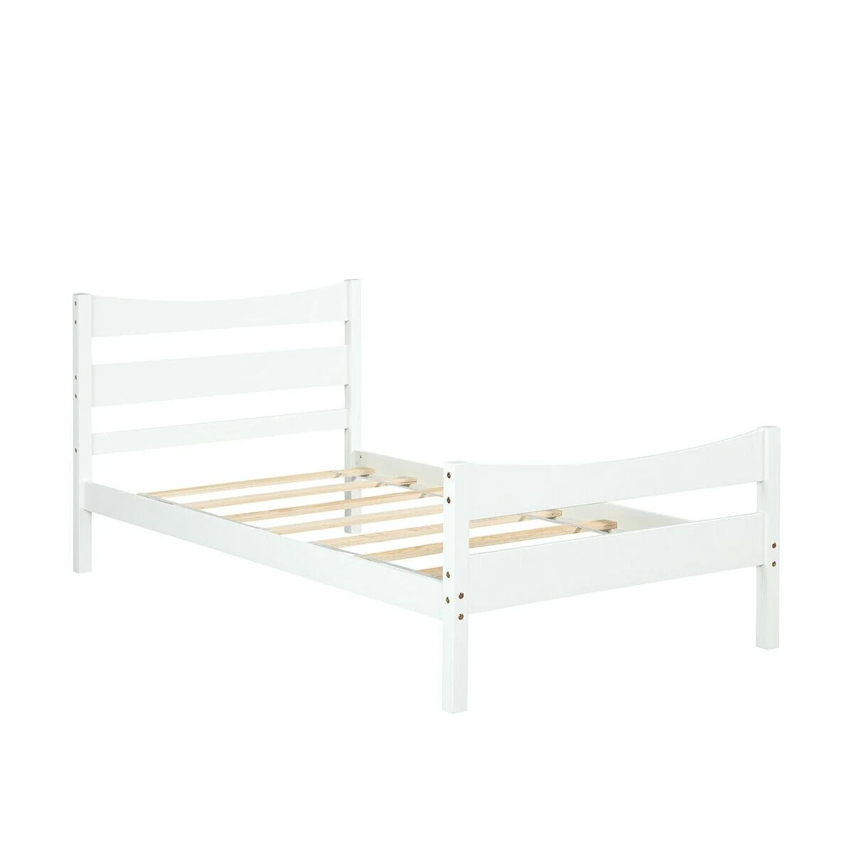 Pine Wood Twin Size Platform Bed Frame with Slat Support and Headboard-Footboard