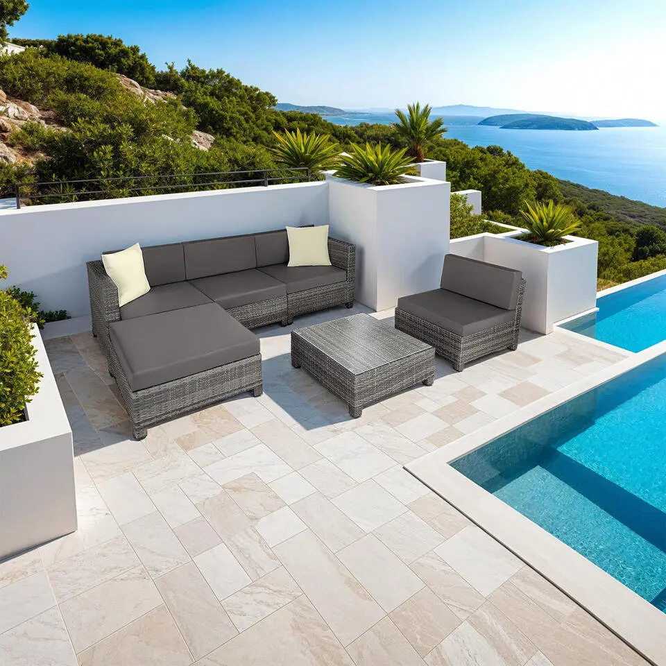 tectake Wicker lounge met aluminium frame incl. 2 kleuren kussenhoezen, Grijs