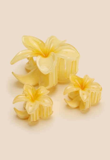 Womens 3pk Yellow Flower Claw Hair Clips