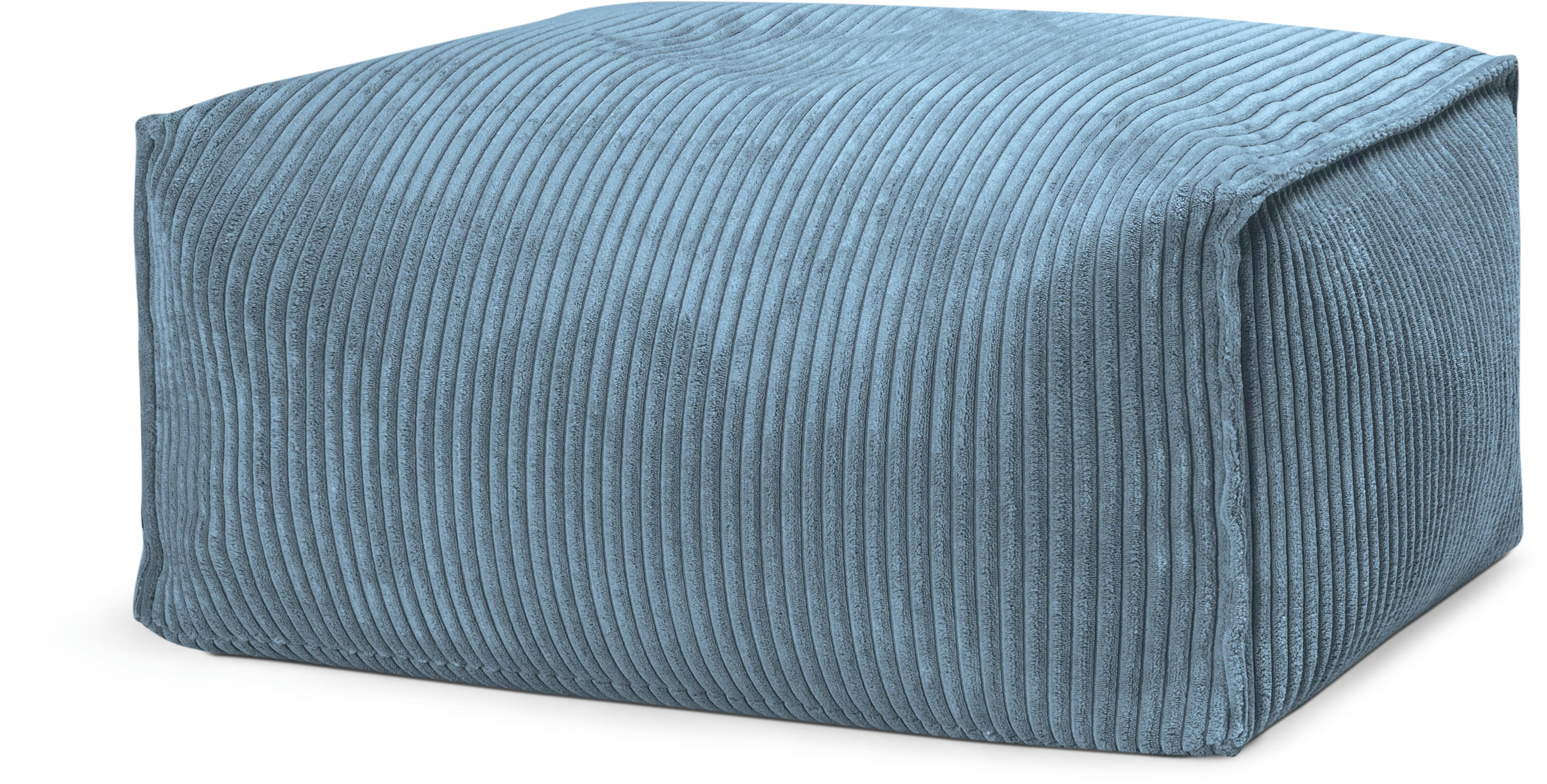 SHARA - Pouf repose pied carré velours grosse cote bleu pétrole 55x65x35cm