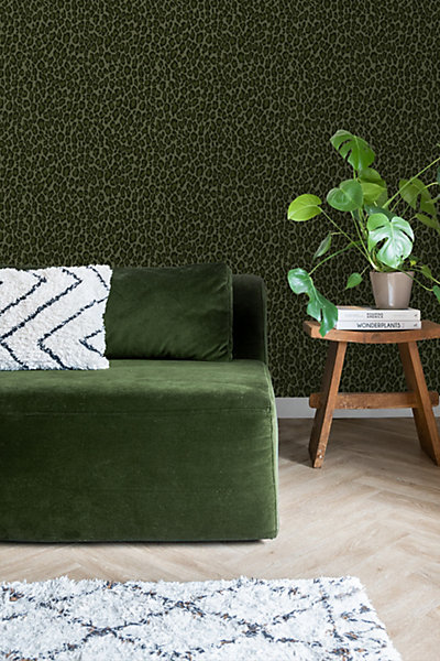 ESTAhome papier peint peau de léopard vert foncé 53 cm x 10.05 m