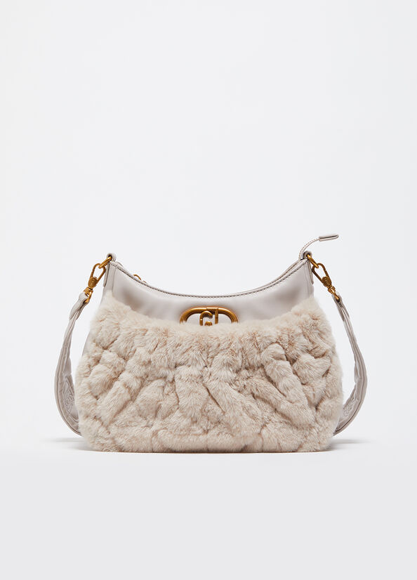 Borsa hobo media con pelliccia sintetica