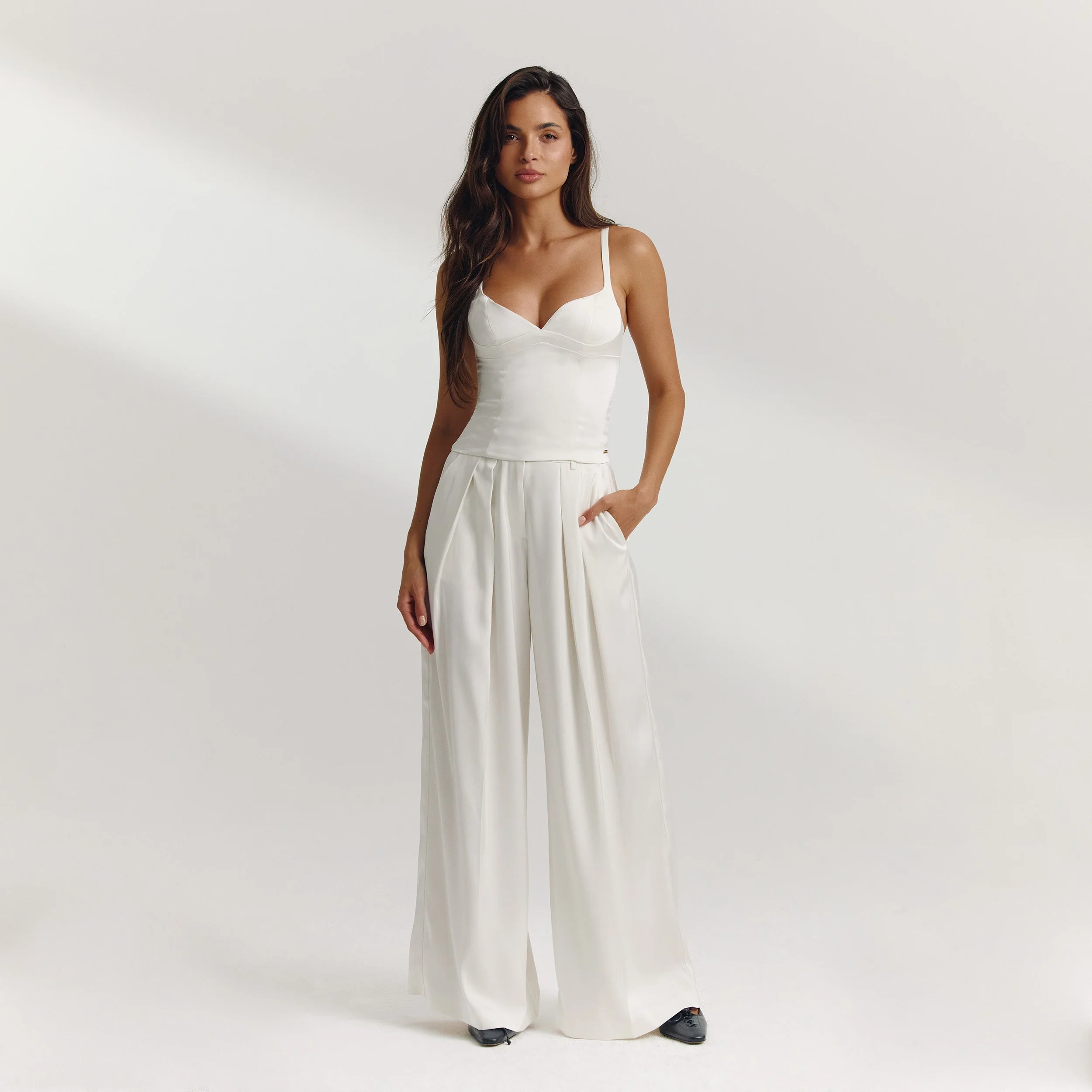 Satin Wide-Leg Trousers - Off White