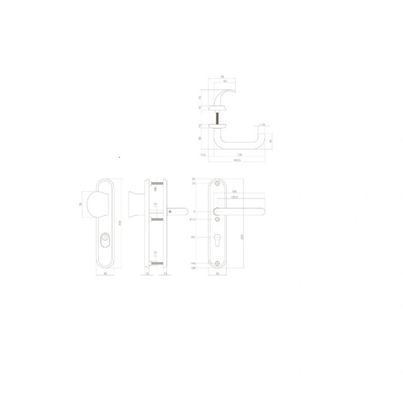 Schutzbeschlag, Kernziehschutz PZ 92 mm oval Griff/Drücker
