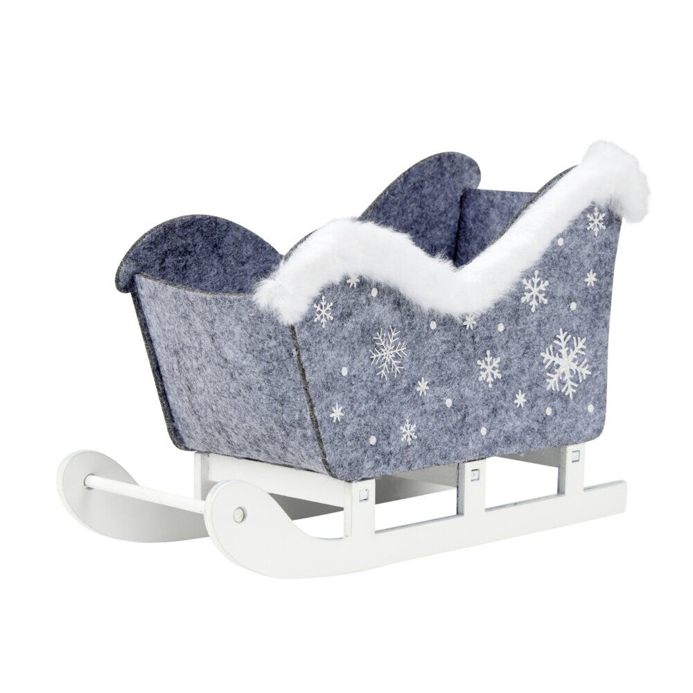 Décoration à poser traÎneau du père No&euml;l feutrine gris et blanc 25x10xH16cm