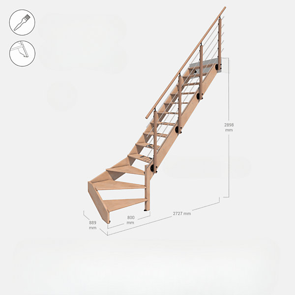 Escalier bois quart-tournant droit avec garde-corps, Novesta KORDO