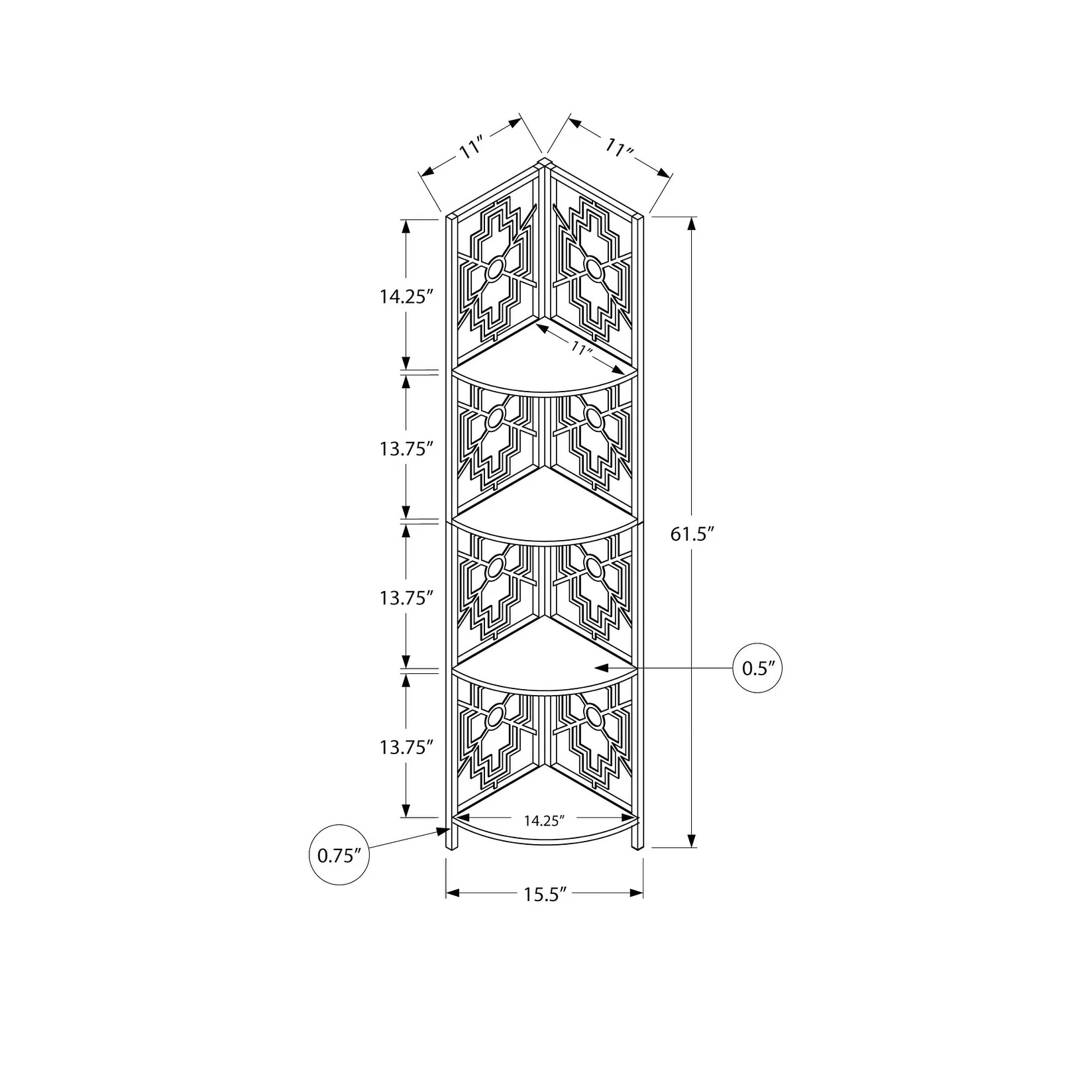 Bookshelf, Bookcase, Etagere, Corner, 4 Tier, 62h, Office, Bedroom, Laminate, Metal, Transitional