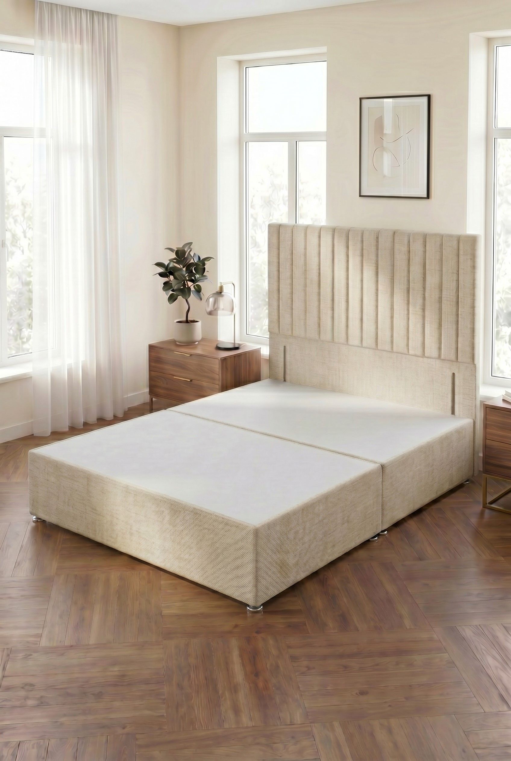 Somnior Eleanor Divan Bed with 54" Floor Standing Headboard Linen