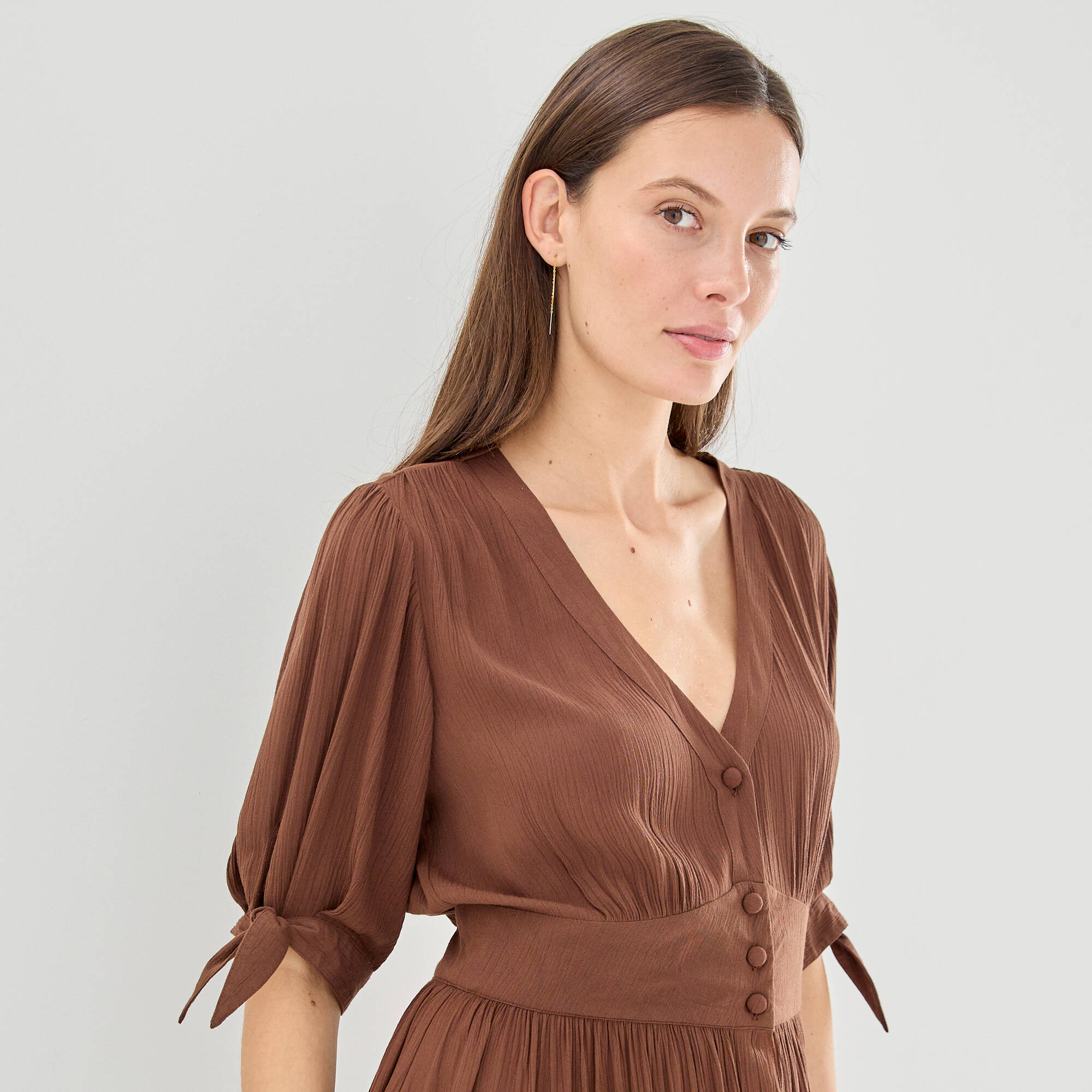 Robe longue évasée unie, viscose crépon