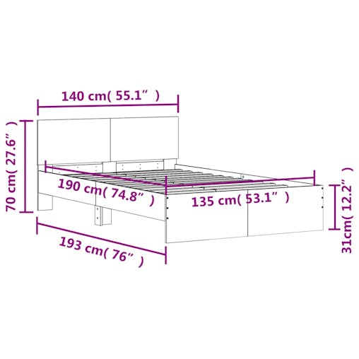 NNEVL Bed Frame with Headboard White 135x190 cm