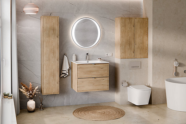 Meuble demi colonne de salle de bain suspendu TERRA CREMONA chêne cremona 30 x 80 cm