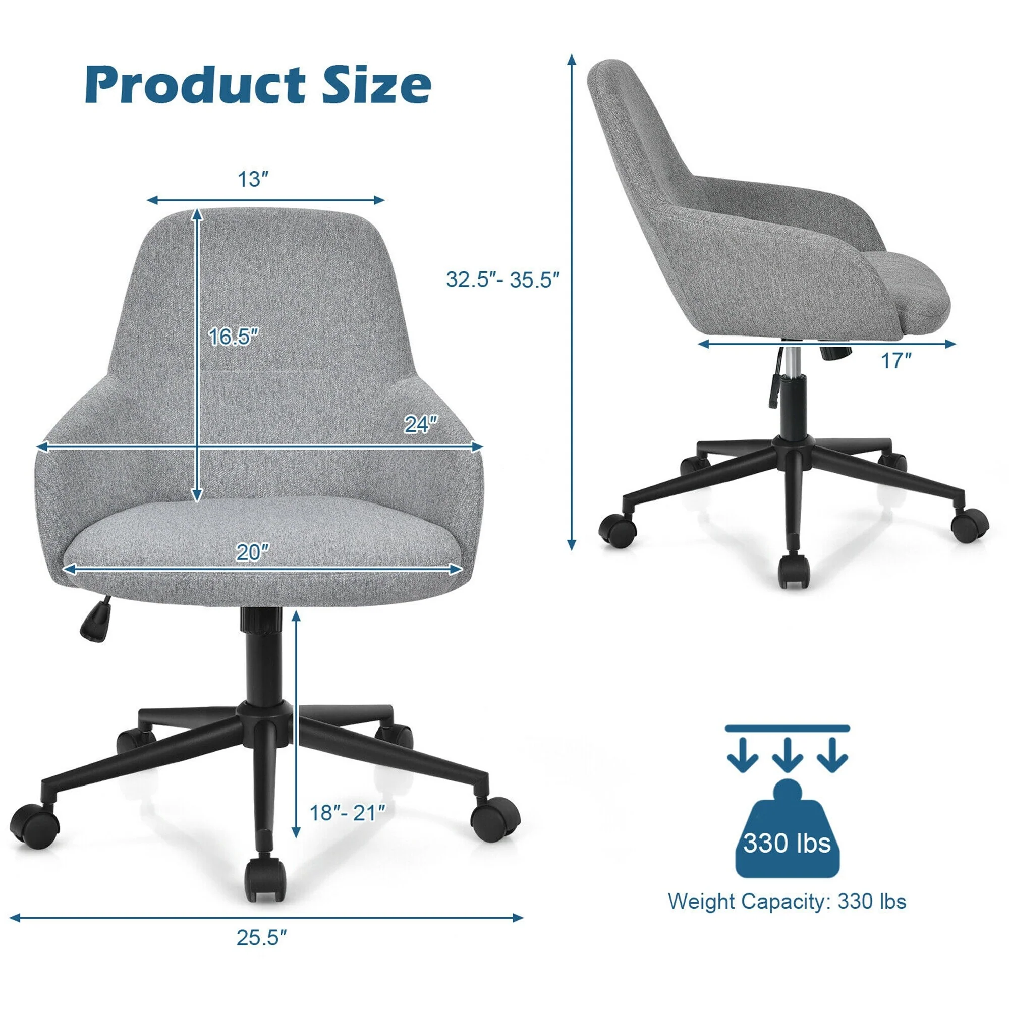 Gymax Linen Accent Office Chair Adjustable Rolling Swivel Task Chair - See Details
