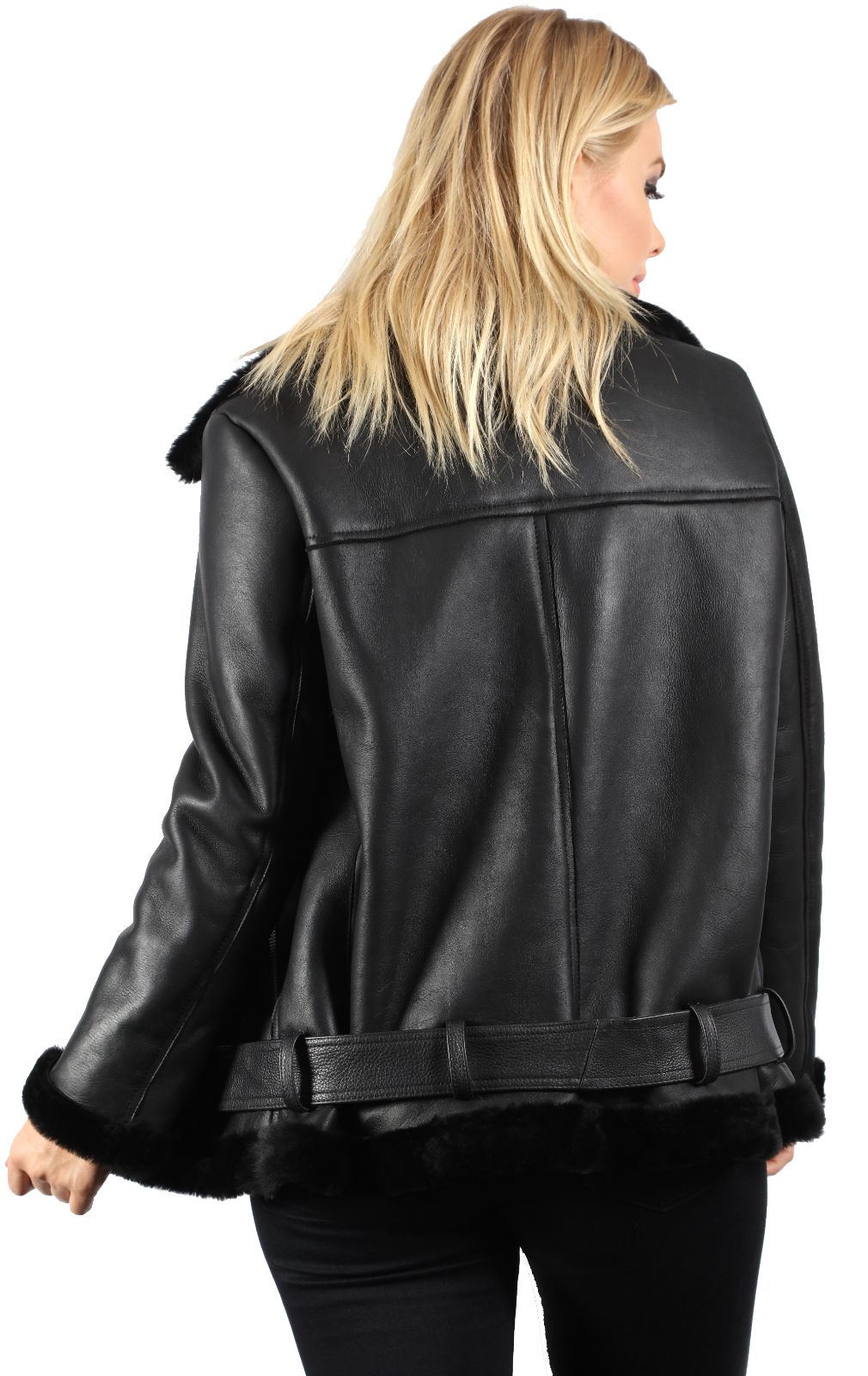 Infinity Leather Sheepskin Aviator Biker Jacket-Merida