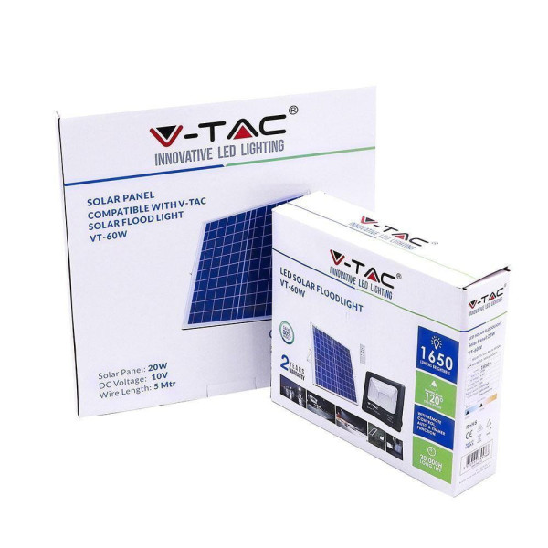 Naświetlacz halogen LED V-TAC Solarny 20W IP65 VT-60W zimny 1650lm