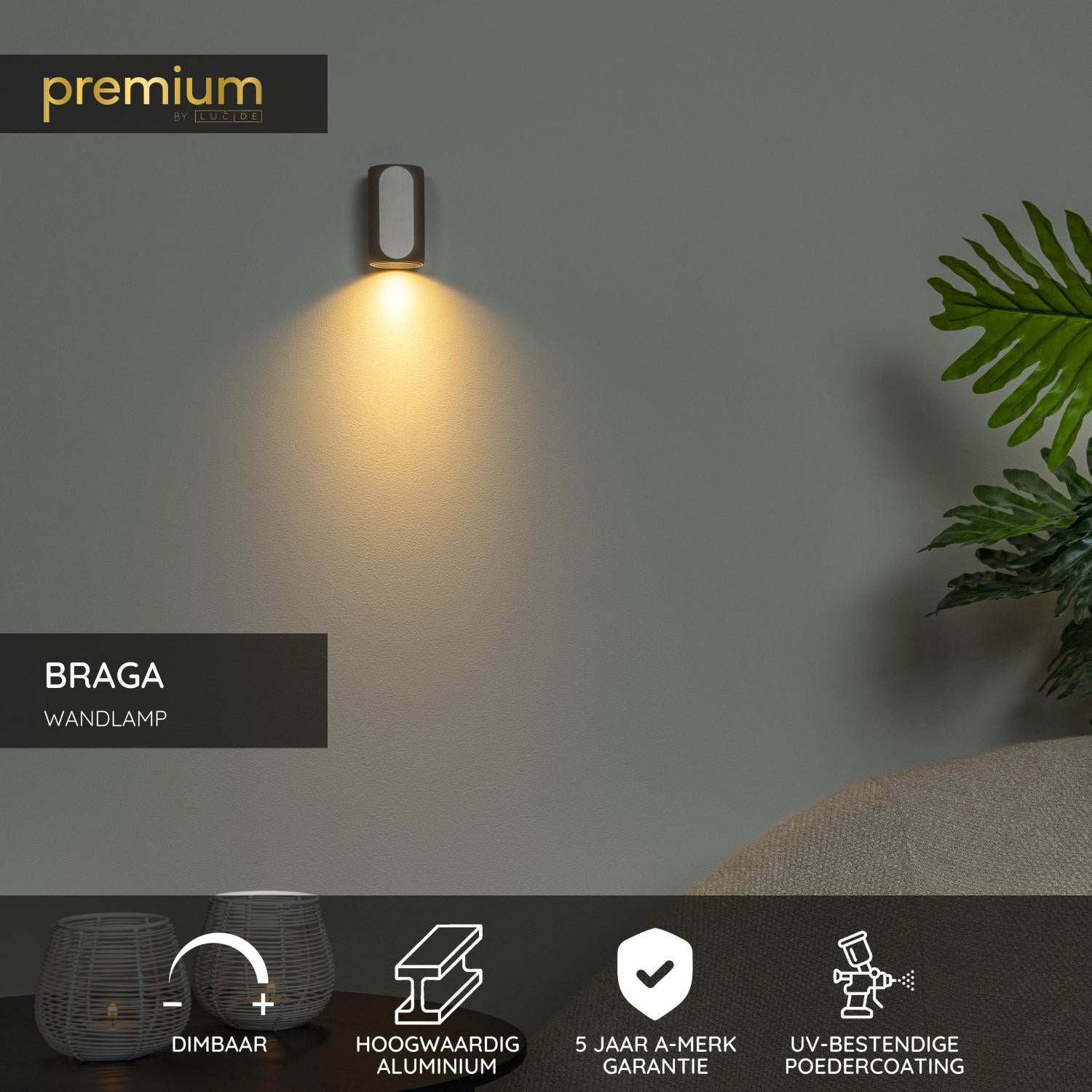 Lucide Premium BRAGA Wandlamp - Koffie