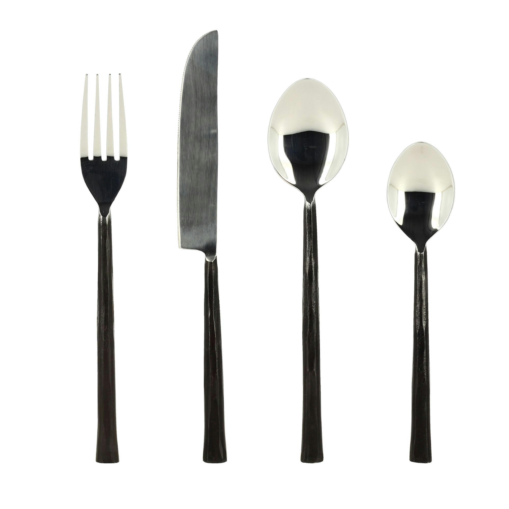 KHOS - Lot de 6 fourchettes en acier inoxydable argent et noir