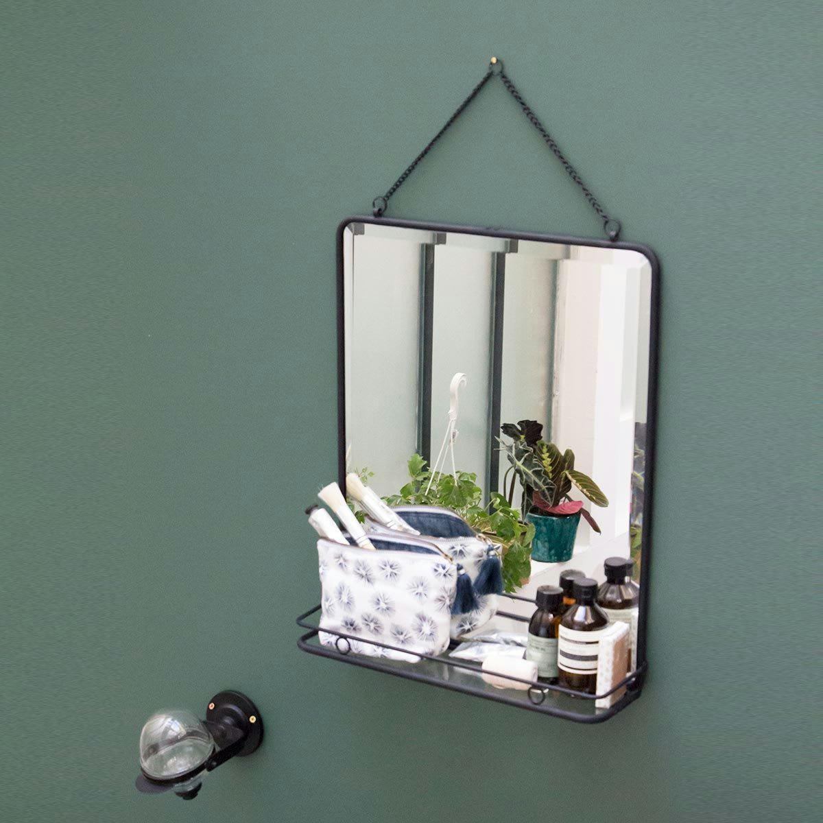 CHAUMONT - Miroir métal rectangulaire étagère noir 42x52