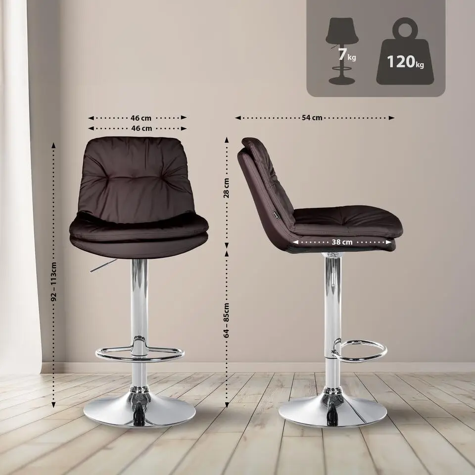 CLP Barkruk Laurel zwart Frame - Kunstleer - bruin