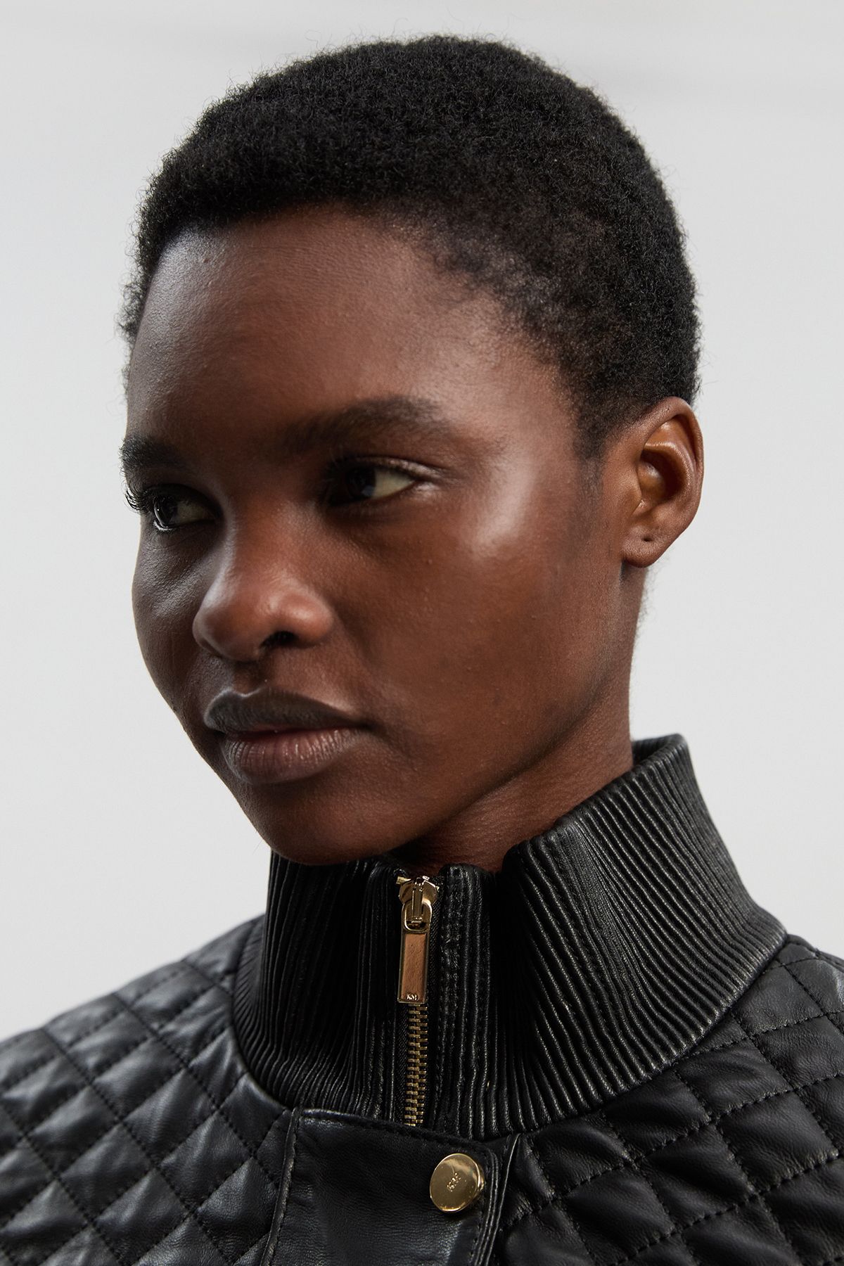 KarenMillen Longline Quilted Leather Biker Jacket