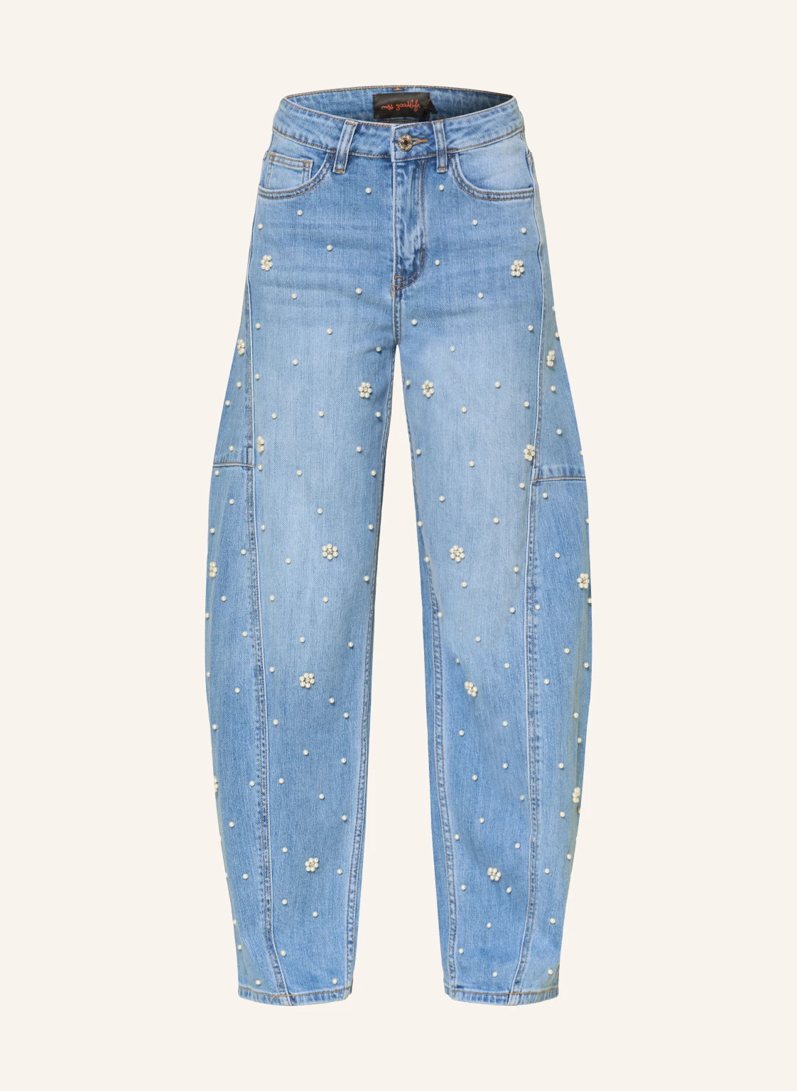 miss goodlife Barrel Jeans mit Schmuckperlen und Schmucksteinen